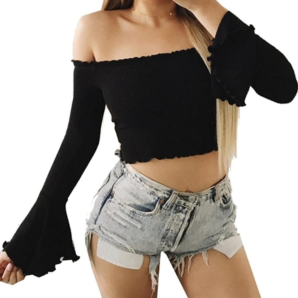 Black long sleeve crop top